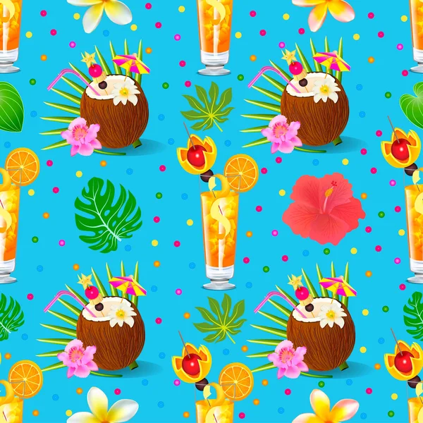Illustrazione Sfondo Senza Soluzione Continuità Con Cocktail Alcolici Tropicali Frutta — Vettoriale Stock