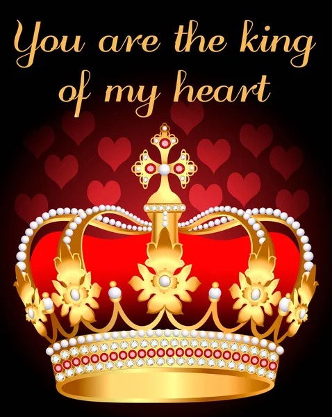 Illustration You King Heart Golden Shining Crown — Stock Vector