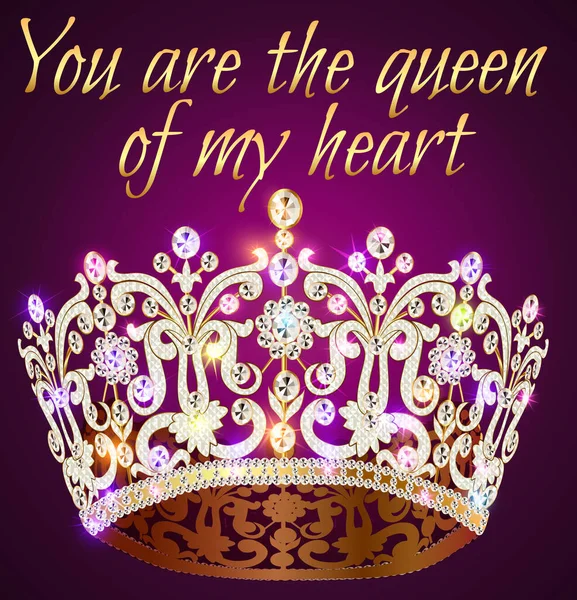 Illustration You Queen Heart Golden Shining Crown — Stock Vector