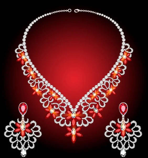 ネックレスとイヤリング 結婚式の女性のダイヤモンドのイラストセット — ストックベクタ