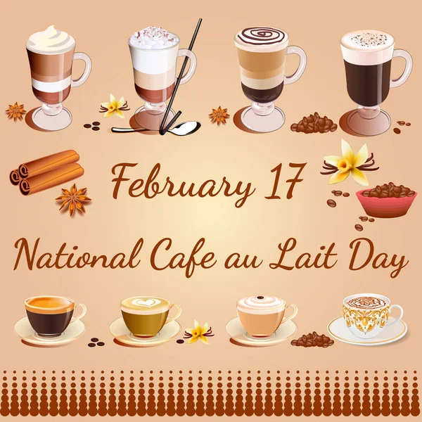 Ταχυδρομική Κάρτα Φεβρουάριος Εθνική Cafe Lait Day — Διανυσματικό Αρχείο