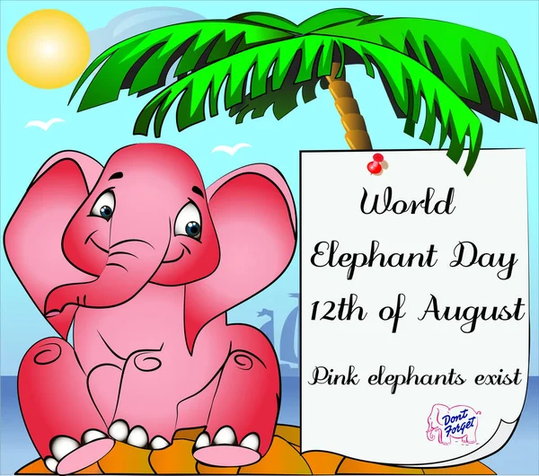 图解明信片横幅八月十二日世界大象日 — 图库矢量图片