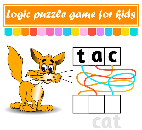 逻辑拼图游戏 为孩子们学习单词 找出隐藏的名字 教育发展工作表 学习英语的活动版 儿童游戏 孤立的矢量图解 卡通风格的猫 免版税图库矢量图片