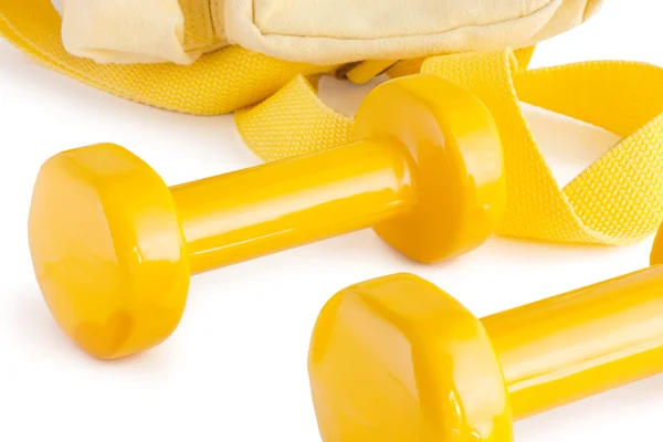 Sarı dumbbells ile sarı spor çanta