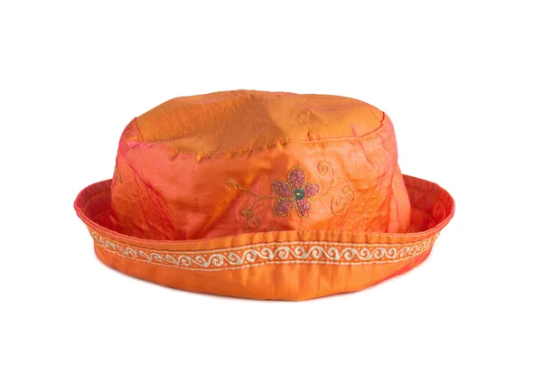 Женщина оранжевая шляпа с вышивкой — стоковое фото