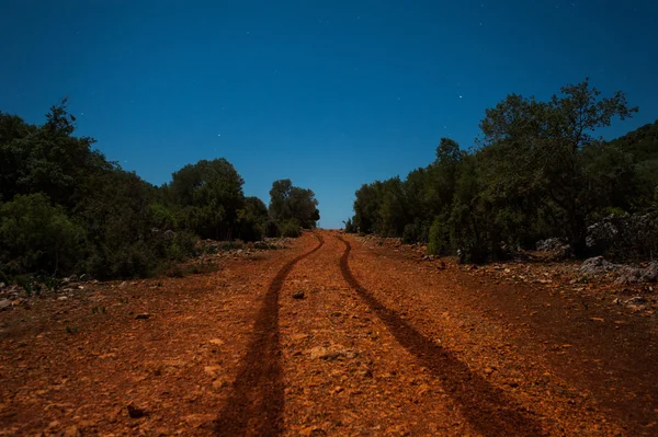 Night dirt road in the mountains — Stock Photo, Image