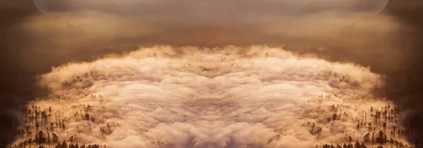 Aerial Drone View Foggy Landscape — Stock Fotó