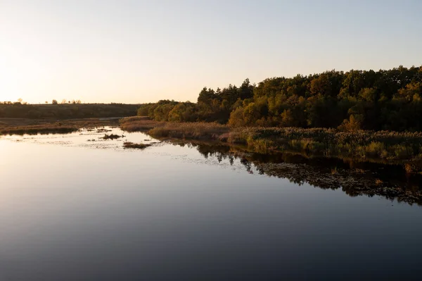 Paisaje Del Río Otoño Europa Amanecer — Foto de Stock