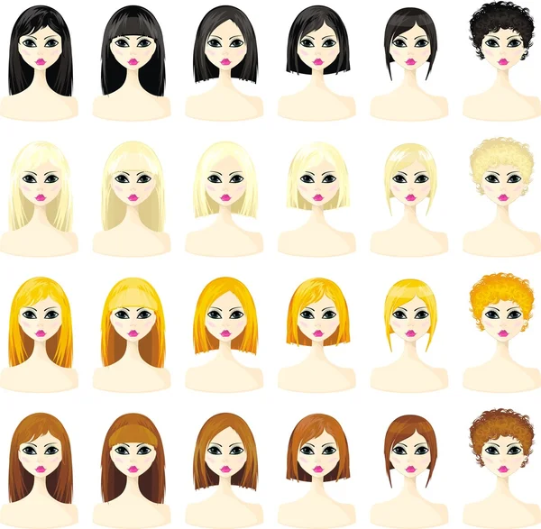 Conjunto de ícones de penteados femininos — Vetor de Stock