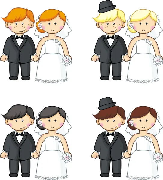 Spose e sposi dei cartoni animati. Illustrazione vettoriale — Vettoriale Stock