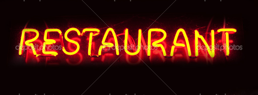 Jest świeciło napis "restauracja" na czarnym tle — Zdjęcie