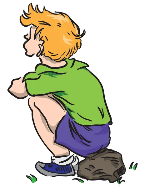 Παιδί κάθεται σε έναν βράχο — Διανυσματικό Αρχείο