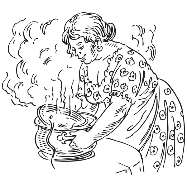 Femme avec une casserole — Image vectorielle