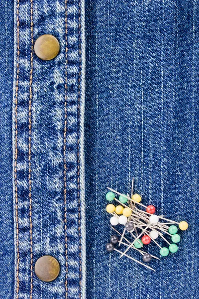 Pins on Denim — Stock Photo, Image