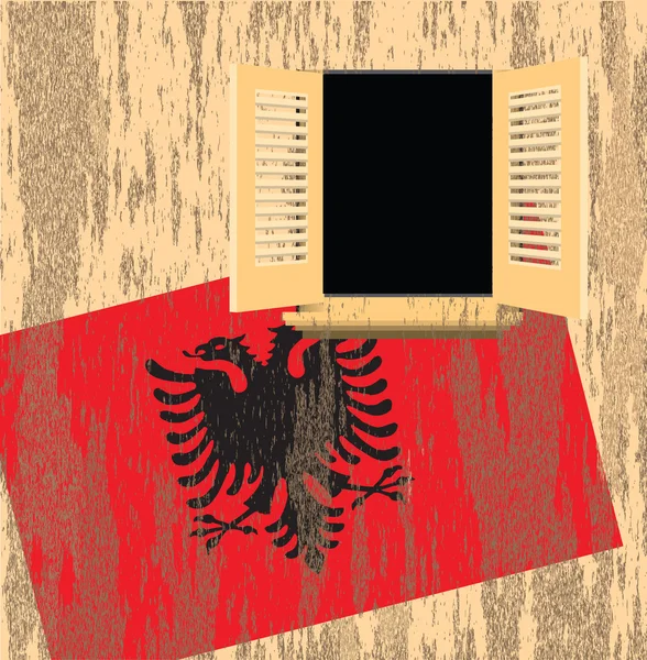 Bandeira albanesa na parede — Vetor de Stock