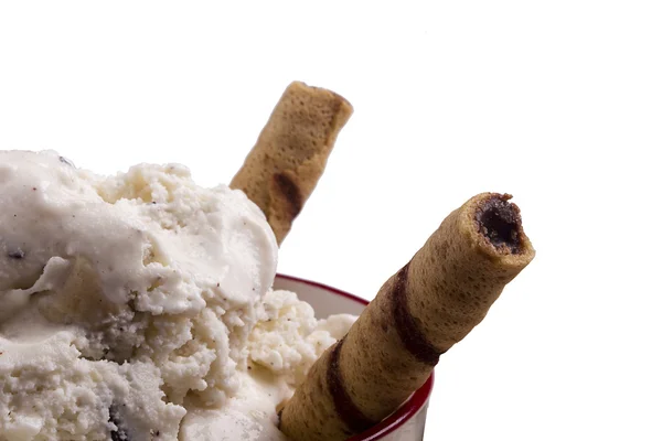 Rolled waffles and ice cream — Stock Photo, Image