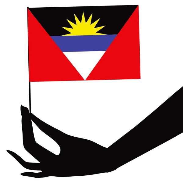 Antigua and Barbuda flag in his hand — Stock Vector