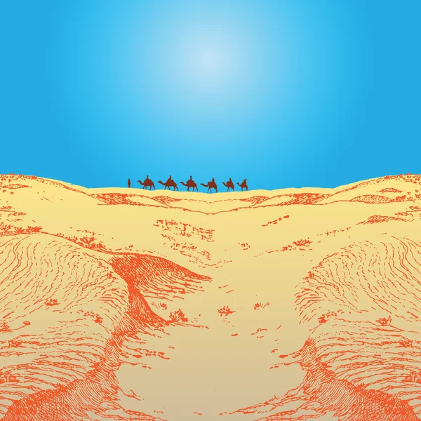 Caravana en el desierto — Vector de stock