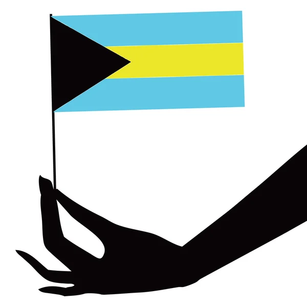 Μπαχάμες σημαία στο χέρι του — Διανυσματικό Αρχείο