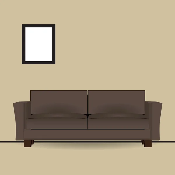 Bruin sofa in interieur — Stockvector