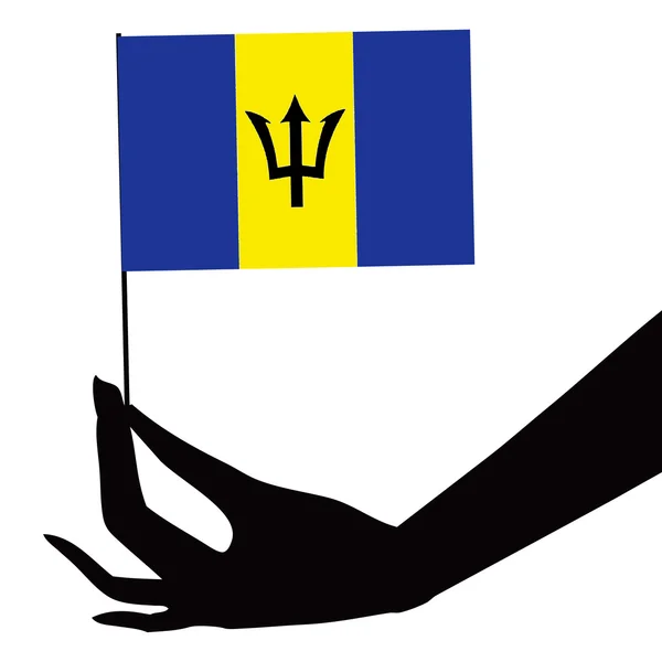 Bandeira de Barbados em sua mão — Vetor de Stock