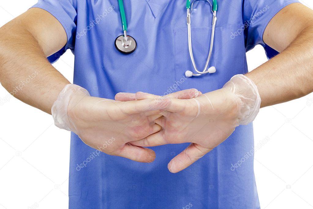 Doctor flexing his hands