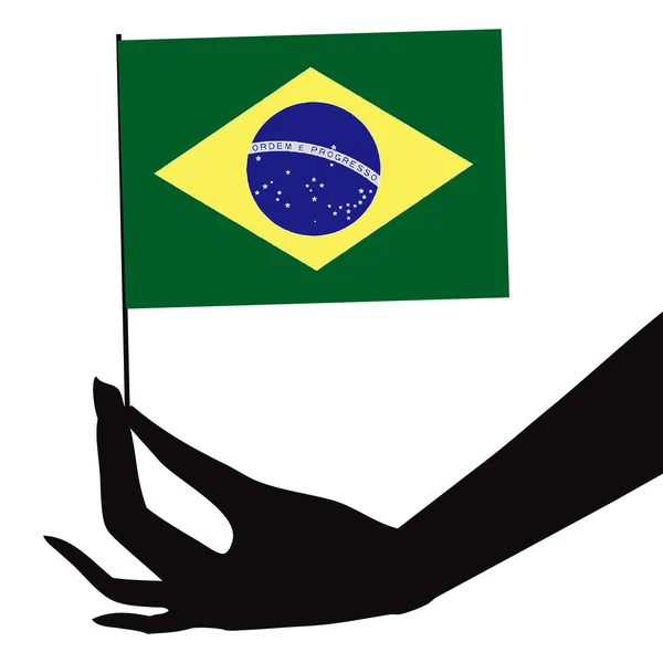 Bandera de Brasil en su mano — Archivo Imágenes Vectoriales