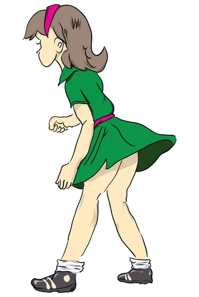 Chica en un vestido verde — Vector de stock