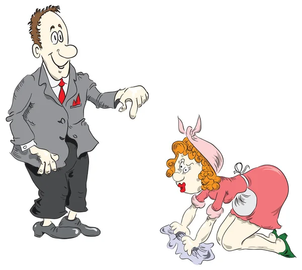 Chef supervises cleaning — Stock Illustration Chef supervises cleaning Royalty Free Stock Vectors