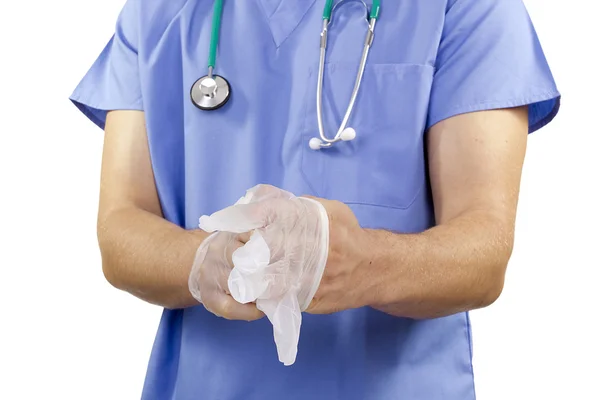 Doctor puts gloves — Stock Photo, Image