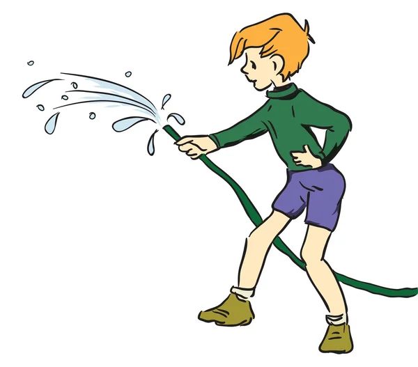 Boy with hose — Stock Vector