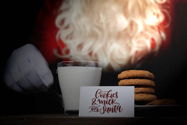 Cookies Milk Santa Santa Beard Background — Stock Photo, Image
