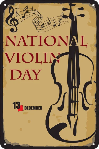 Ancien Signe Vintage Date Journée Nationale Violon Illustration Vectorielle Pour — Image vectorielle