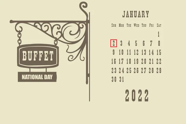 Τυποποιημένη Σελίδα Καρτ Ποστάλ Ημερομηνίες Ιανουαρίου 2022 Εθνική Ημέρα Μπουφέ — Διανυσματικό Αρχείο