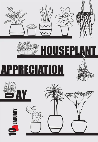 Ημερίδα Από Σειρά Φυτά Και Φύση Houseplant Appreciation Day — Διανυσματικό Αρχείο