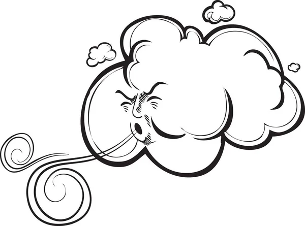 Cloud Elements Human Face Blowing Creating Wind — Stock Vector