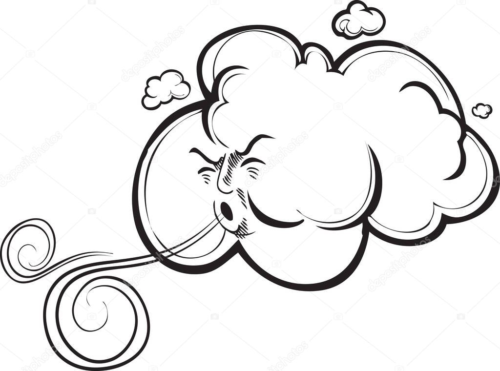 A cloud with elements of a human face blowing and creating wind