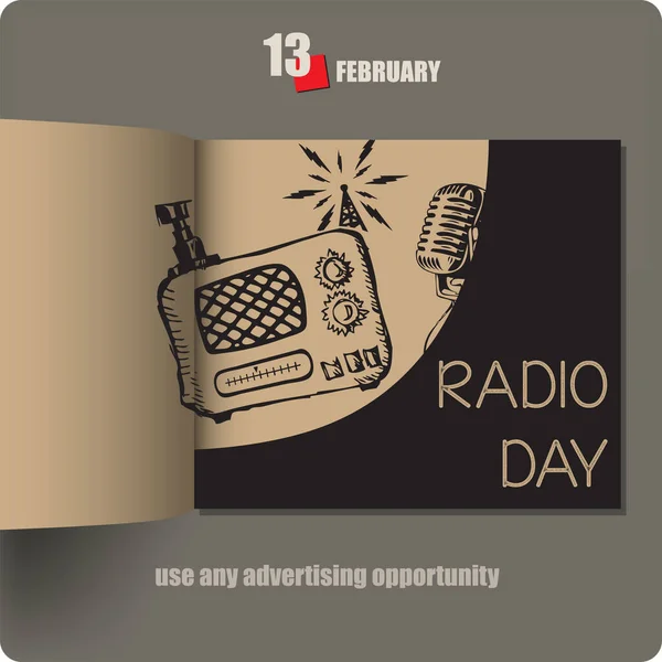 Album Verspreid Met Een Datum Februari Radio Day — Stockvector
