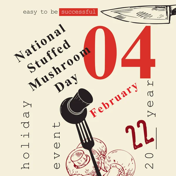 Evento Del Calendario Celebra Febbraio Giornata Nazionale Dei Funghi Ripieni — Vettoriale Stock