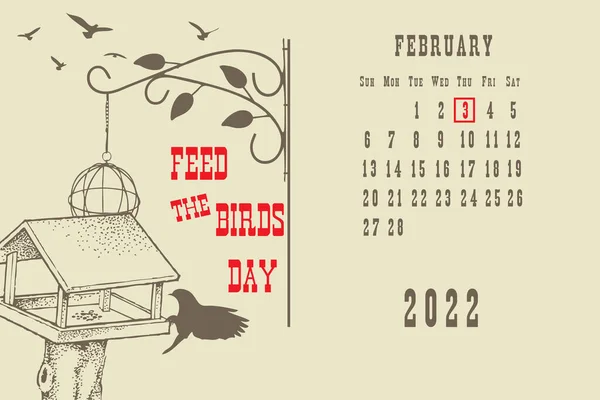 Calendar Page Calendar Grid Dates Holiday Event Feed Birds Day — Διανυσματικό Αρχείο