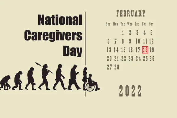休日のイベントの日付別カレンダーグリッド付きカレンダーページ National Caregivers Day — ストックベクタ