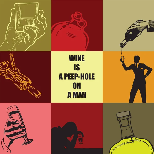 Колода Ілюстрацій Мудрої Думки Про Вино Вино Дірка Людину — стоковий вектор