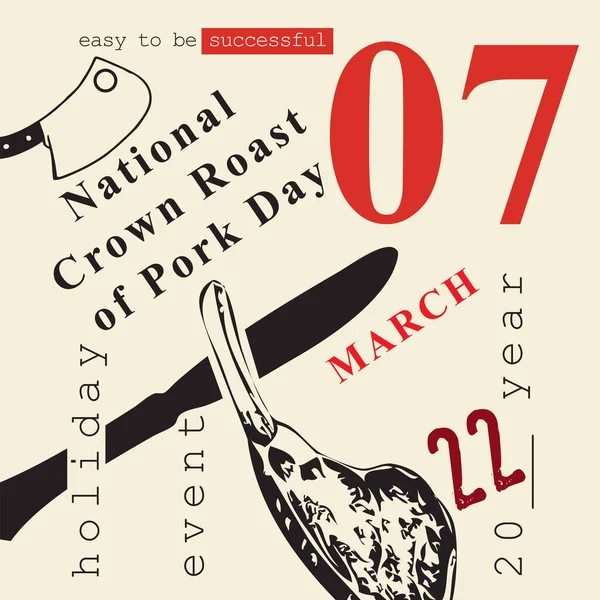 Das Kalenderereignis Wird März Gefeiert Tag Des Schweinebraten — Stockvektor