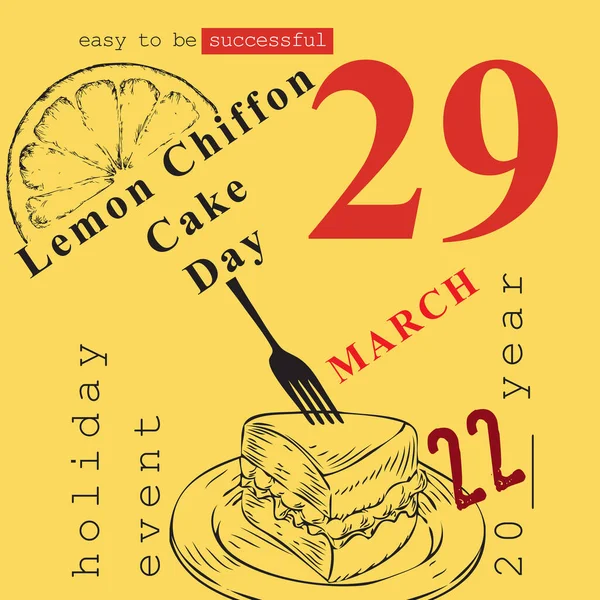 Evento Del Calendario Celebra Marzo Lemon Chiffon Cake Day — Vettoriale Stock