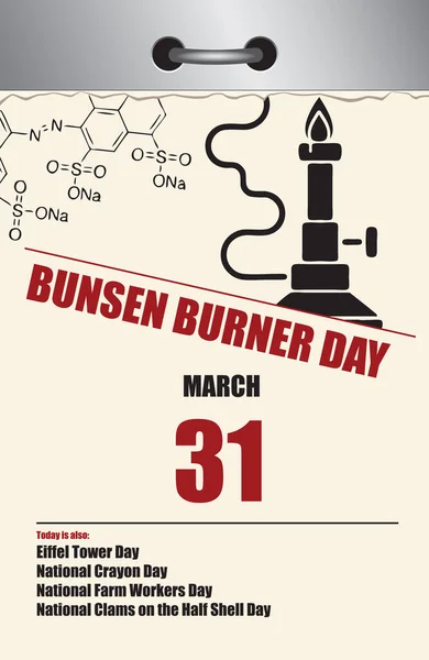Old Style Multi Page Tear Calendar March National Bunsen Burner — Stock Vector