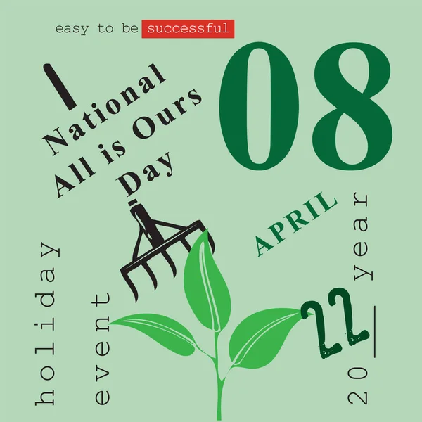 Das Kalendarische Ereignis Wird April Gefeiert All Ours Day — Stockvektor