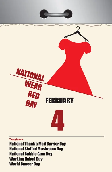 Mehrseitiger Abrisskalender Alten Stils Für Februar National Wear Red Day — Stockvektor