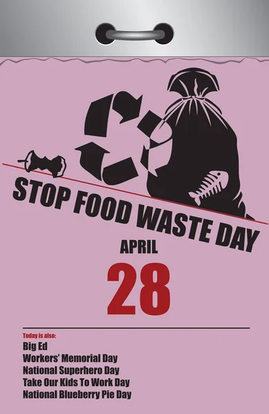 Old Style Multi Page Tear Calendar April Stop Food Waste — 스톡 벡터