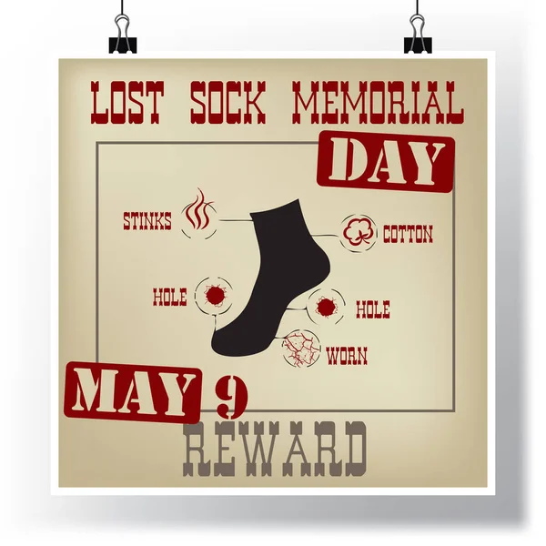 Description Lost Sock Day National Lost Sock Memorial Day May — Stock Vector