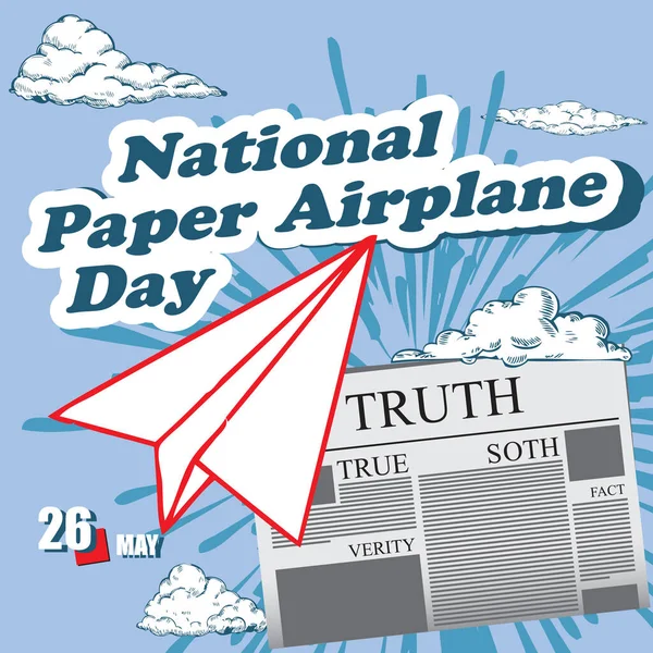 Bayram Için Gazete Sayfası Ulusal Kağıt Uçak Günü — Stok Vektör